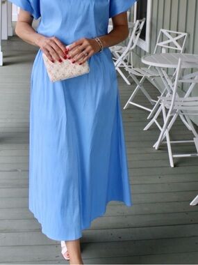 Adrienne Light Blue Midi Skirt with Flowy A-Line